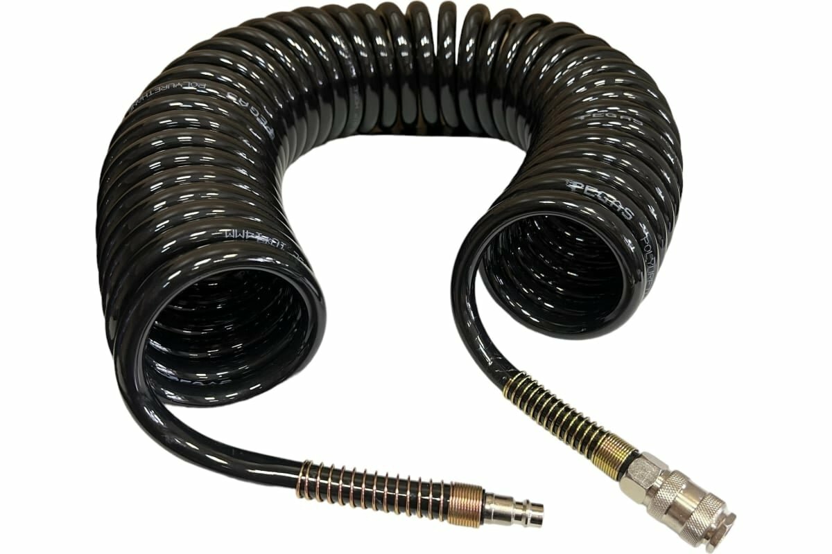 фото Pegas pneumatic Шланг Pegas спиральный черный полиуретановый с быстр. соед. профи 20м 58мм 4935