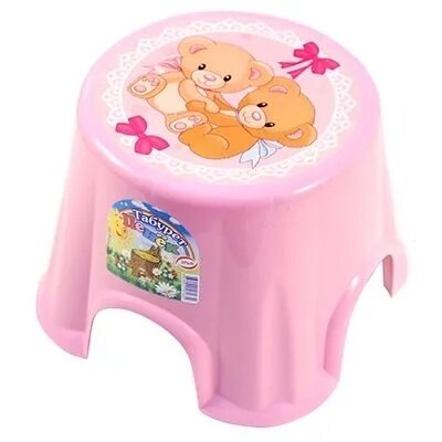 фото Детский табурет Dunya Plastik пластмассовый, "Пенек", диаметр 23 см, высота 20 см, с рисунком, розовый