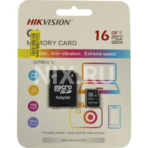 SD карта Hikvision Premier HS-TF-C1-16G+microSD-->SD Adapter