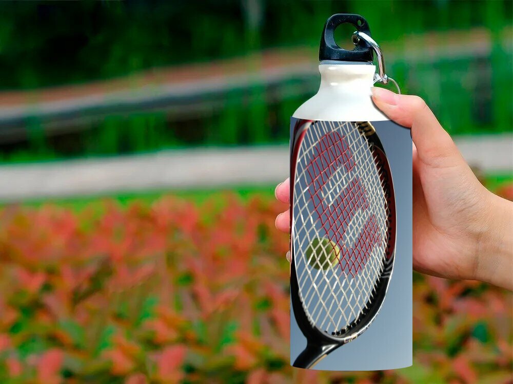 Бутылка фляга для воды "Уилсон, теннисные ракетки, джонатан марксоном теннис" 750 мл. с карабином и принтом