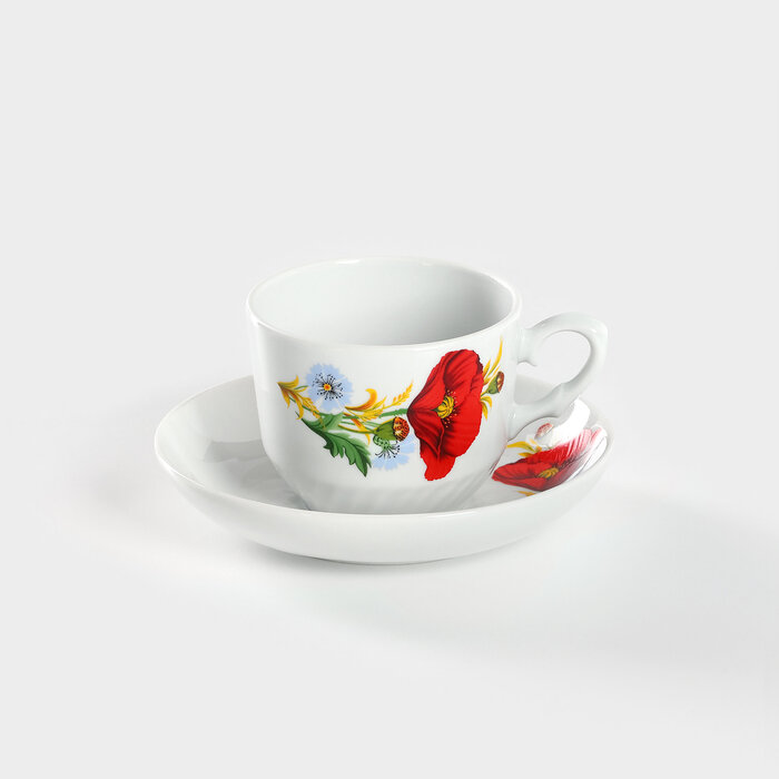 фото Чайная пара фарфоровая «Маки красные», 250 мл, d=8,6 см
