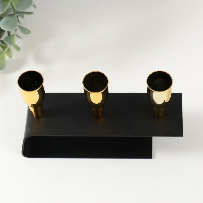 Подсвечник металл на 3 свечи "Деко" чёрный с золотом 15,2х4,7х11 см - фотография № 5