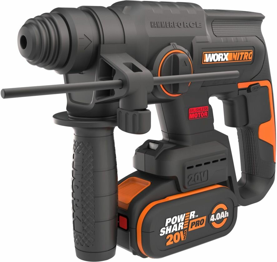 Перфоратор аккумуляторный бесщеточный WORX WX381 20В 4Ач ЗУ 2А кейс