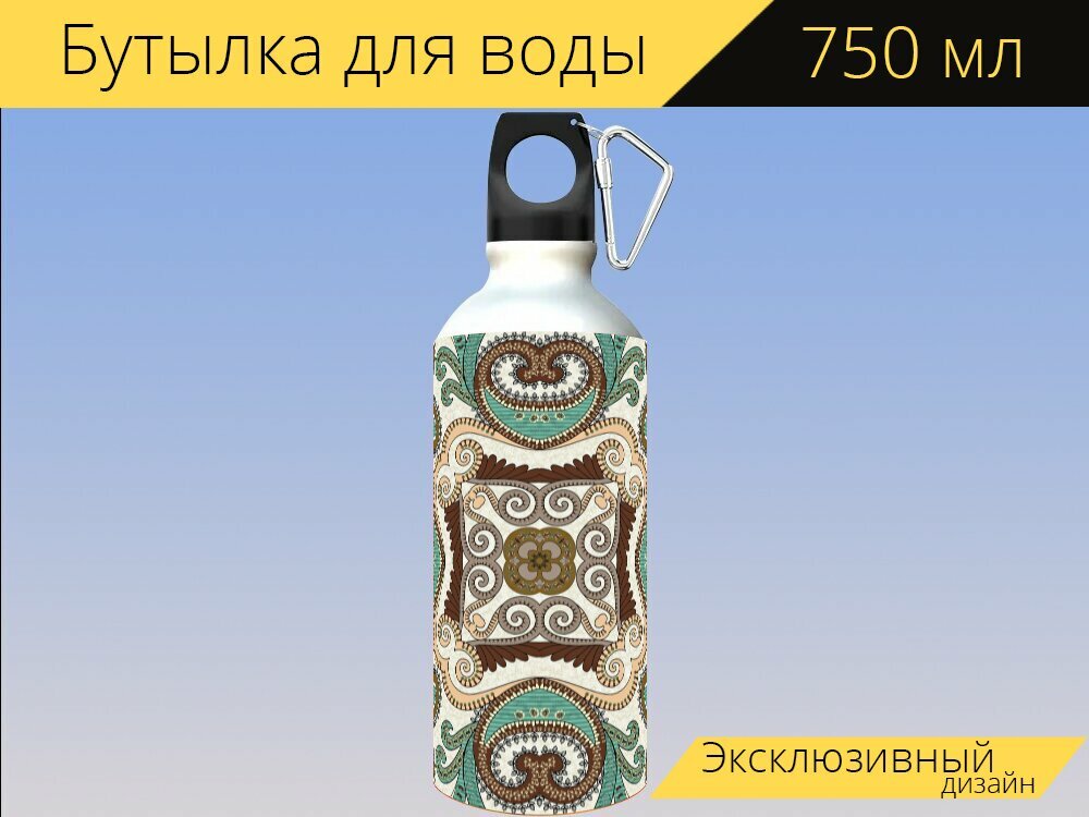 Бутылка фляга для воды "Бандана фоне, бандана, западный" 750 мл. с карабином и принтом