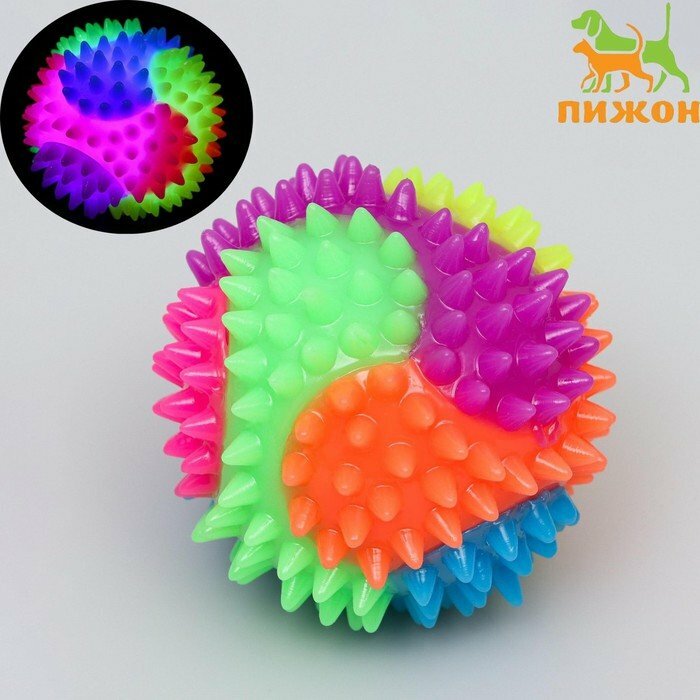 Мяч для собак светящийся, TPR, 7,5 см, микс цветов (комплект из 7 шт) - фотография № 1