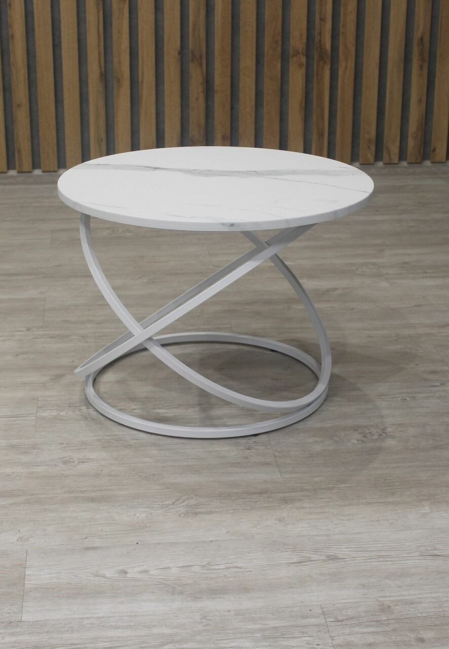 Журнальный столик Лотос белый мрамор 60х60х45 (высота)