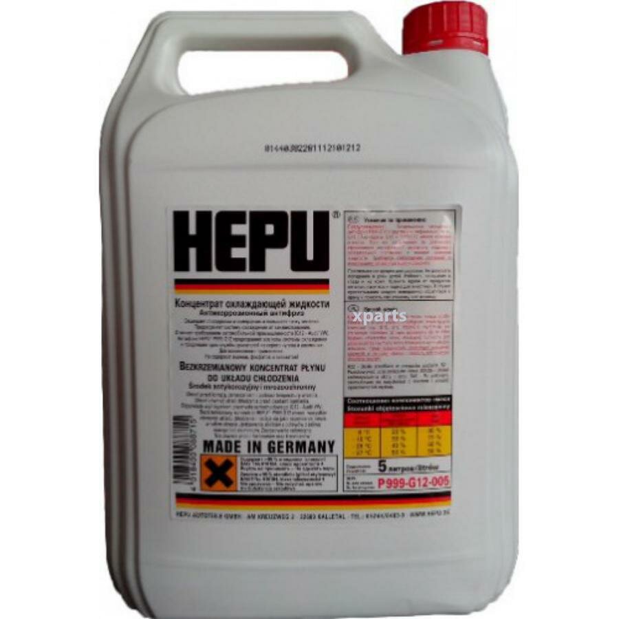 HEPU P999-G12-005 P999-G12-005_антифриз! красный 5L концентрат 1:1 -40°C соответст категории G12\