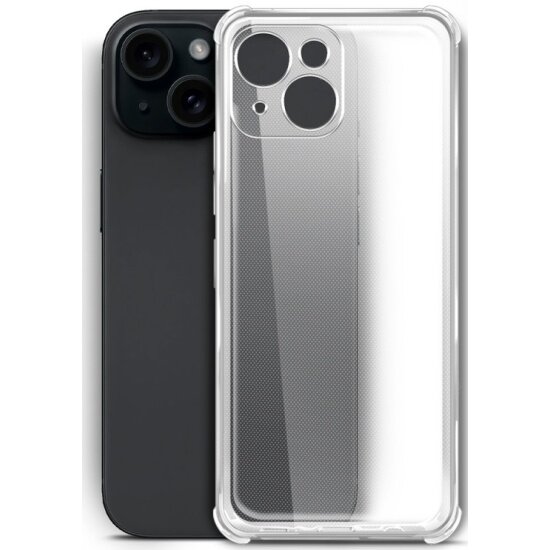 Силиконовый чехол Borasco для Apple iPhone 15, c усиленными углами, прозрачный