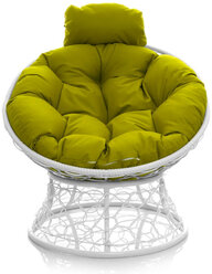 Кресло "Папасан" мини с ротангом белое / желтая подушка M-Group