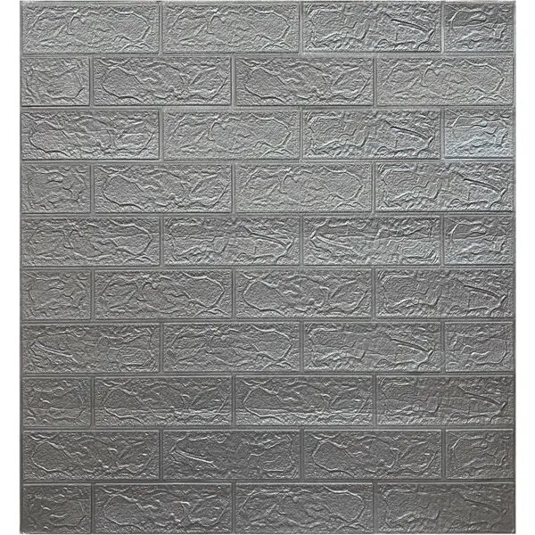 фото Листовая панель ПВХ мягкая 3D Кирпич серый металлик 770x700x4 мм 0.539 м²