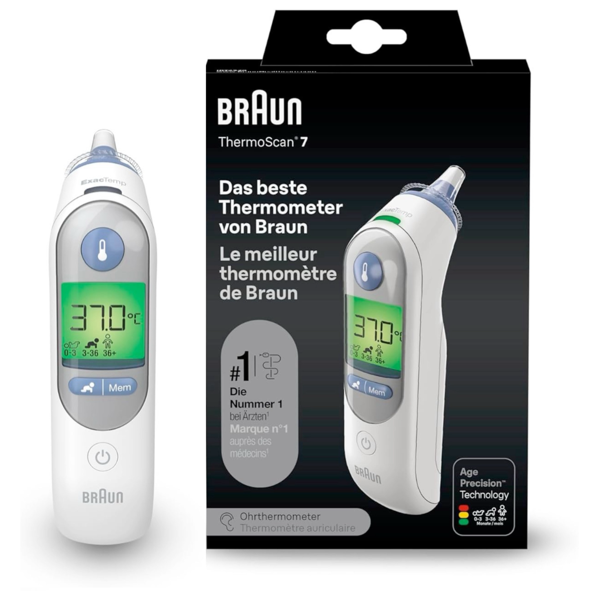 Ушной термометр с подогревом наконечника Braun ThermoScan7 IRT6520, белый