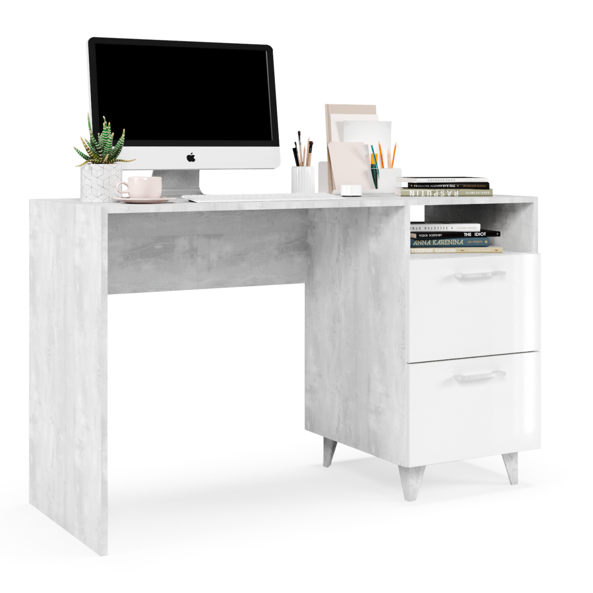 фото Стол письменный ЭГО Ст-3 (НГ) Бетон Светлый/Белый Глянец 130х53х81