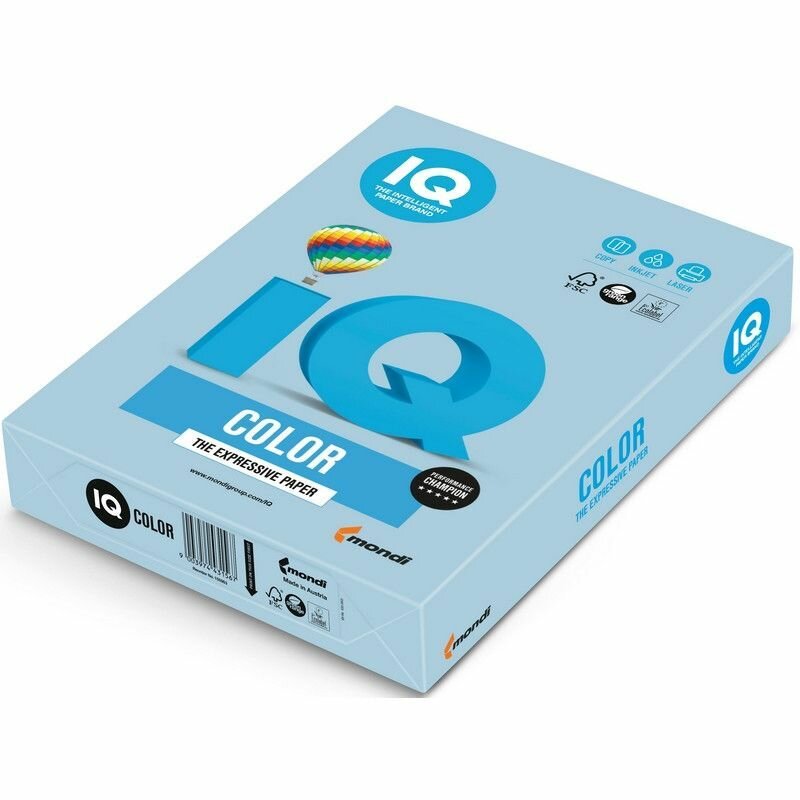 Бумага цветная для печати IQ Color голубая пастель OBL70 (А4, 160 г/ кв. м, 250 листов)