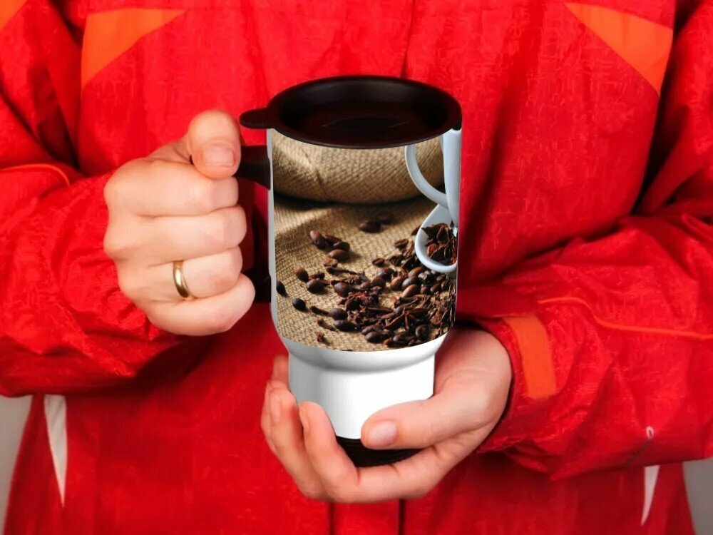 Тремокружка для авто с принтом "Чашка кофе кофе в зернах кофейные зерна" 0.5 л.