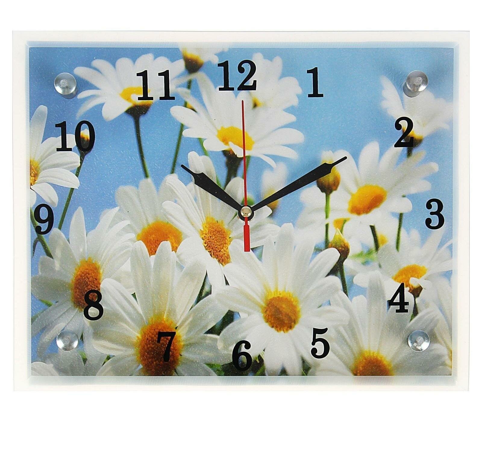 Часы-картина настенные, серия: Цветы, "Ромашки", 20х25 см