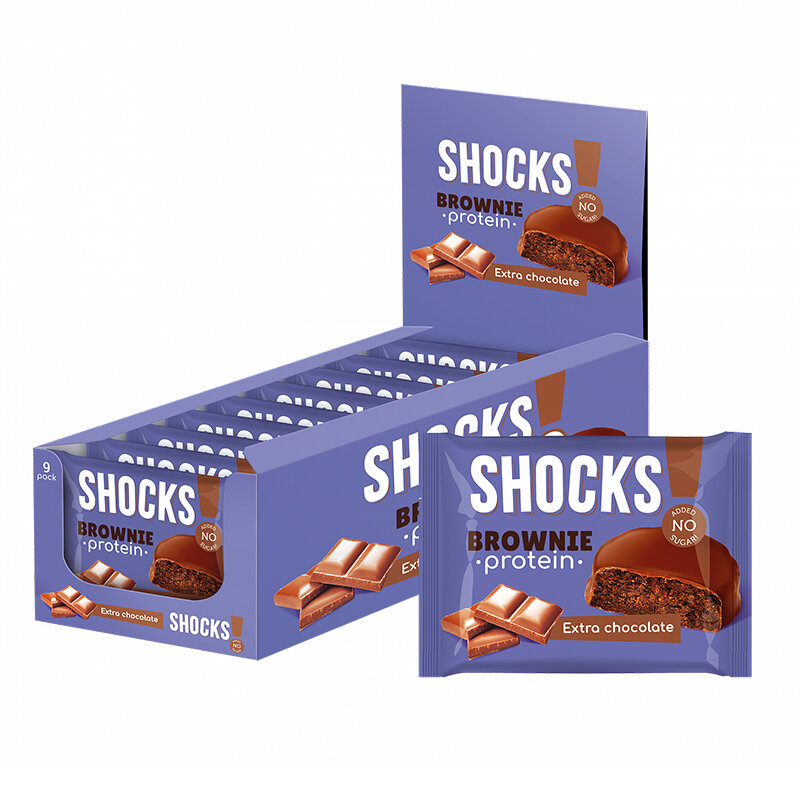 FITNESSHOCK Brownie SHOCKS! 50гр (коробка 9шт) (Extra Chocolate)