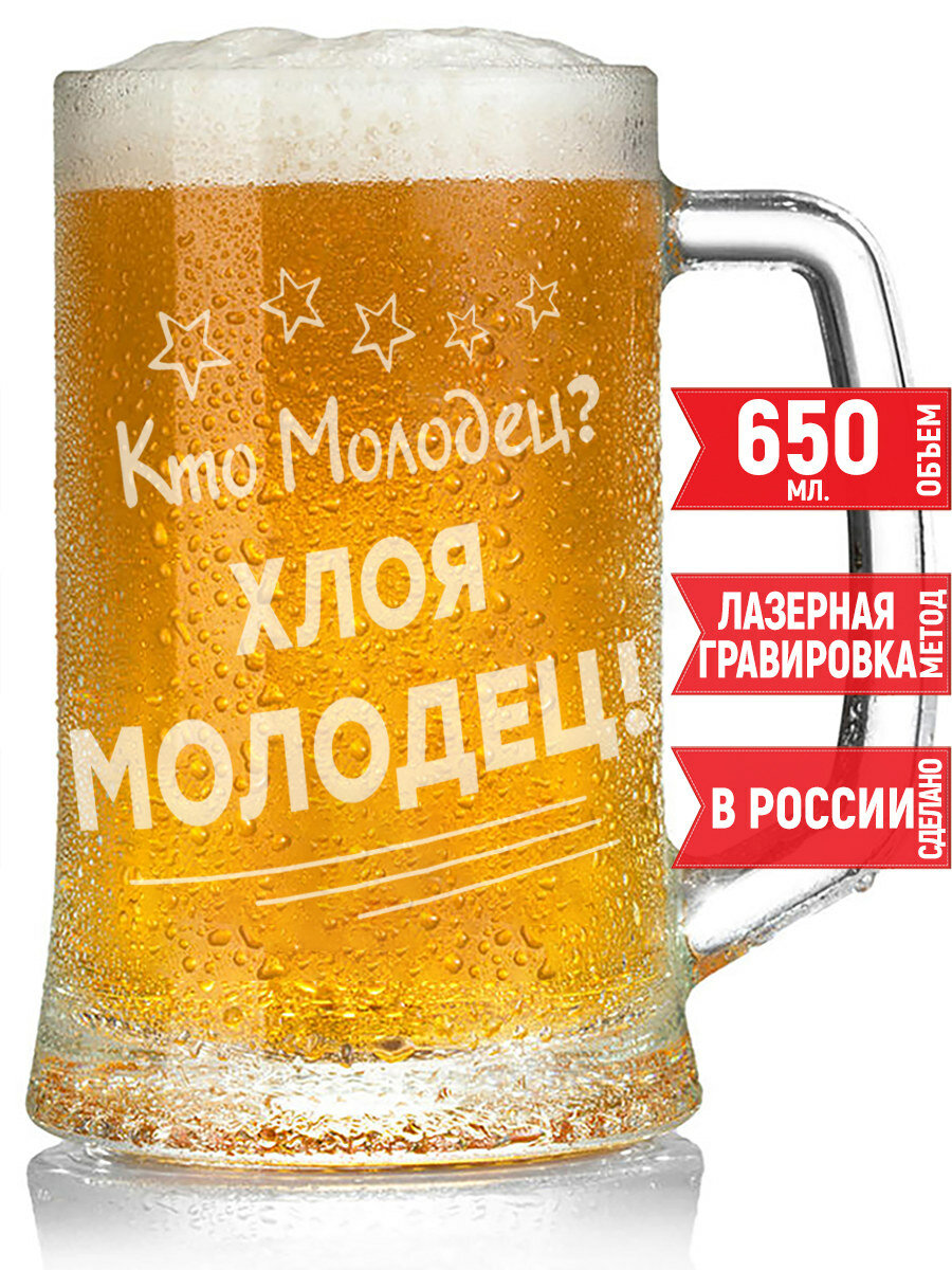 Кружка пивная Кто молодец? Хлоя Молодец! - 650 мл.