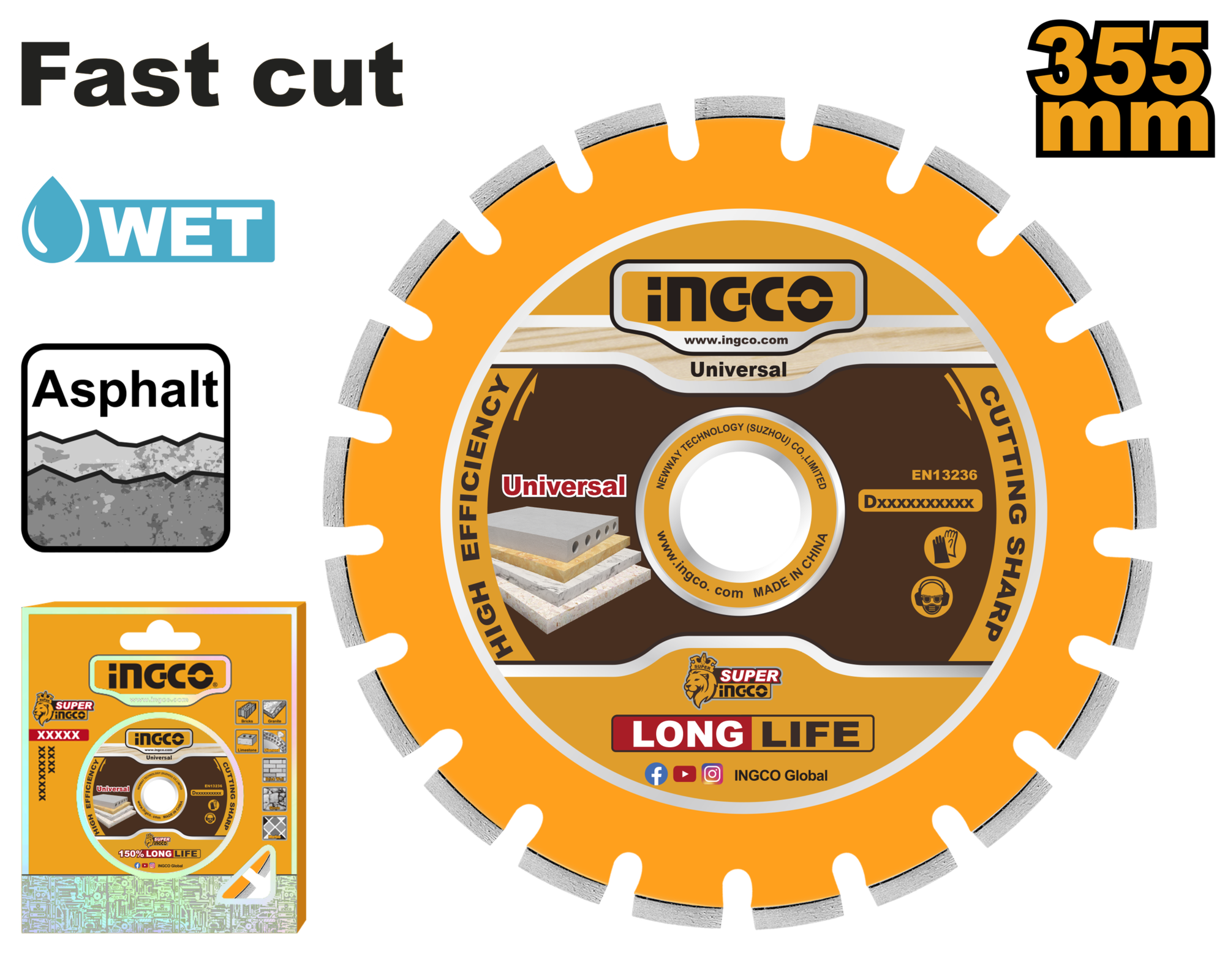 фото Диск алмазный сегментный INGCO DMD033551 355х25,4 мм