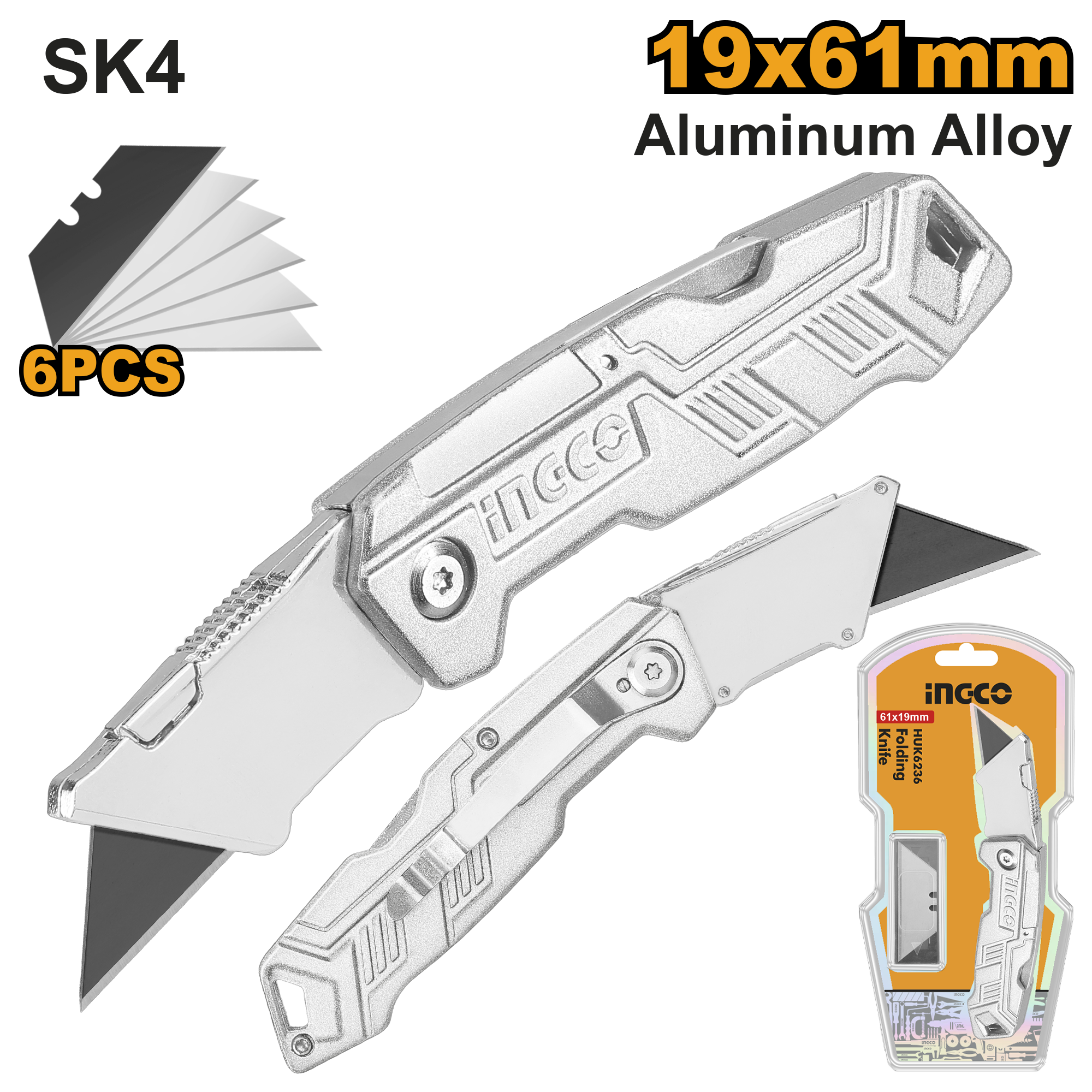 Нож трапециевидный универсальный складной INGCO HUK6236
