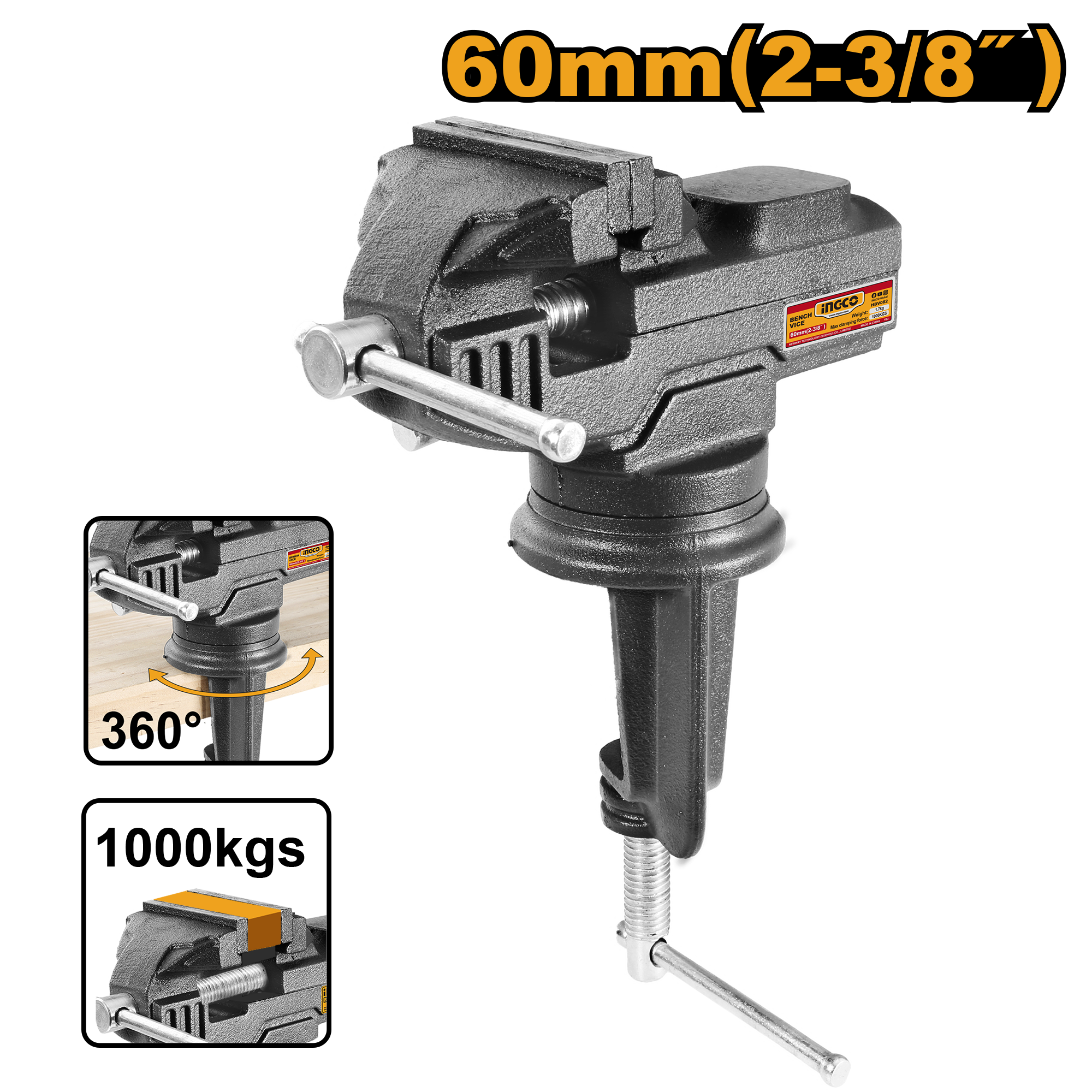 Тиски настольные 60 мм INGCO HBV082