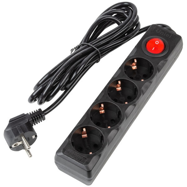 фото удлинитель с заземлением и выключателем Uniel UL-00010023 S-GCU4-3B BLACK 3м Ultra