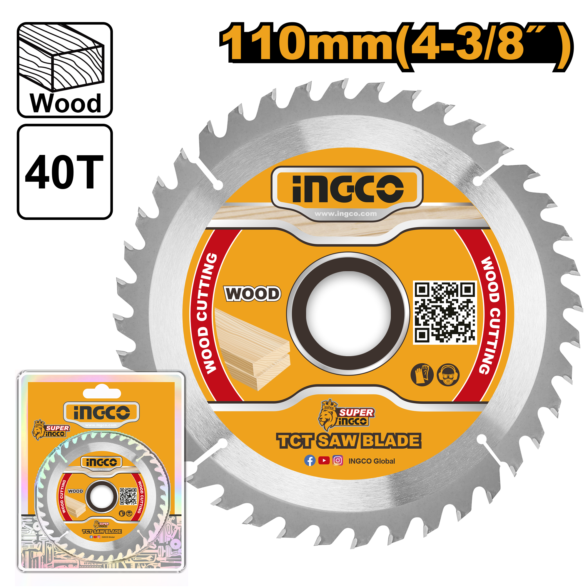 Диск пильный по дереву TCT INGCO TSB111015 INDUSTRIAL 110х20 мм 40Т