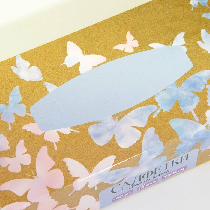Салфетки бумажные в коробке «Бабочки», 100 шт (комплект из 8 шт) - фотография № 3