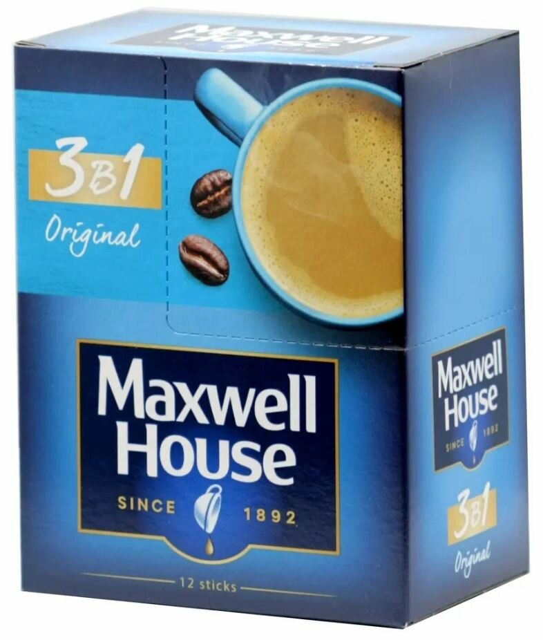Кофейный напиток Maxwell House 3 в 1 (12 пакетиков в блоке)