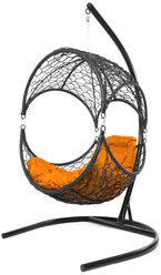 Подвесное кресло M-group орех, с ротангом черное оранжевая подушка