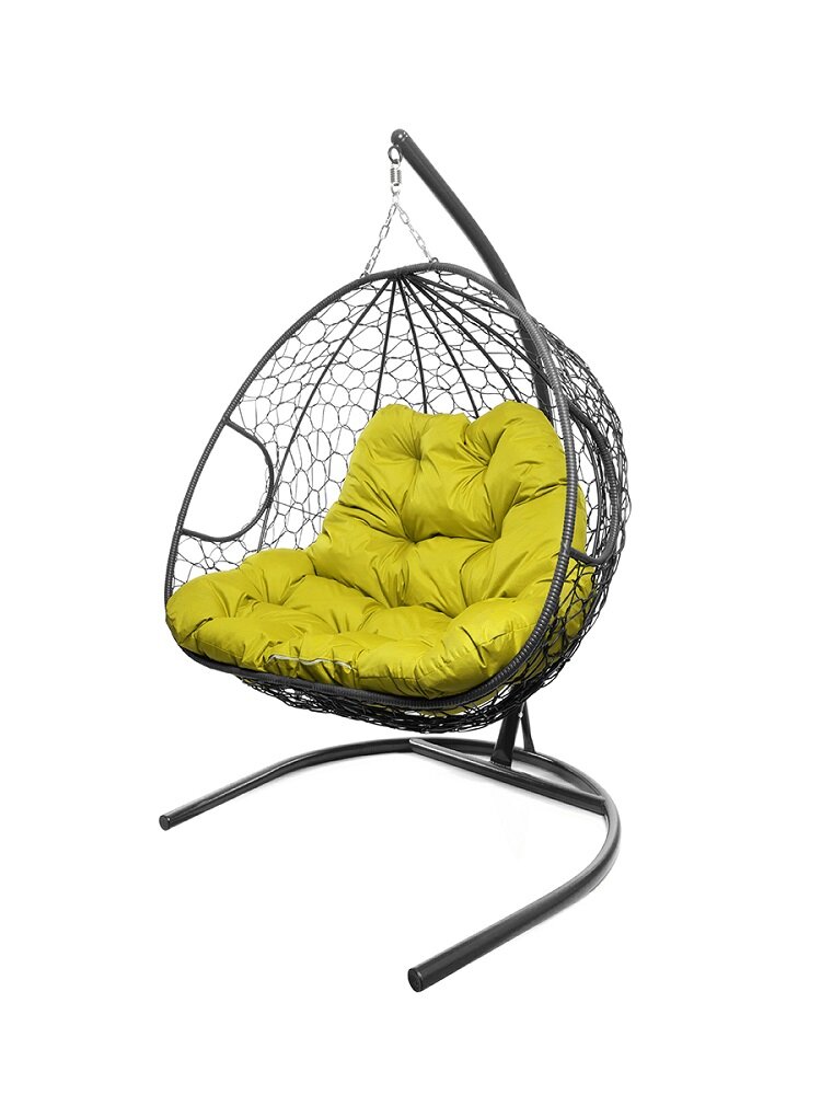 Подвесное кресло с ротангом Для компании серое, желтая подушка