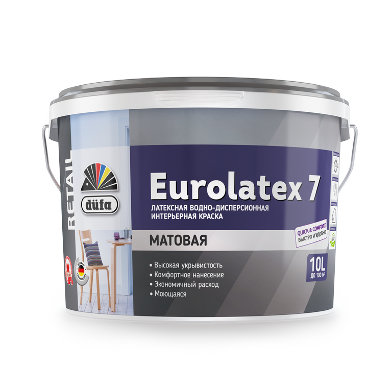 Краска латексная Dufa Retail Eurolatex 7 матовая белый 10 л 16 кг