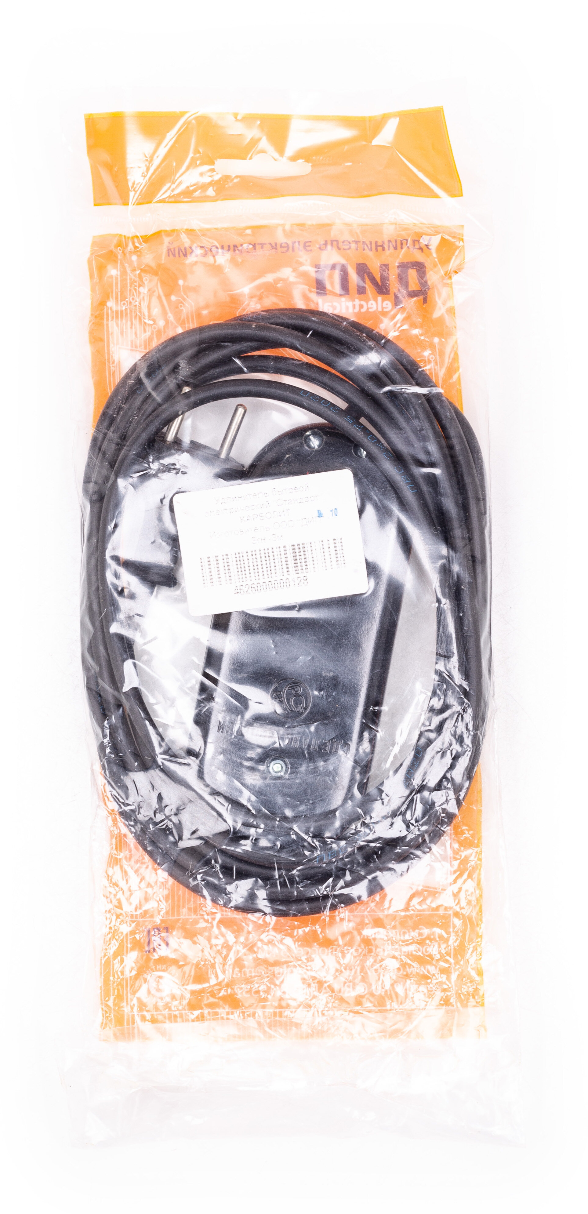 Удлинитель ДИП Карболит бытовой электрический с тремя розетками, ПВС, черный, 3м / товары для дома - фотография № 2