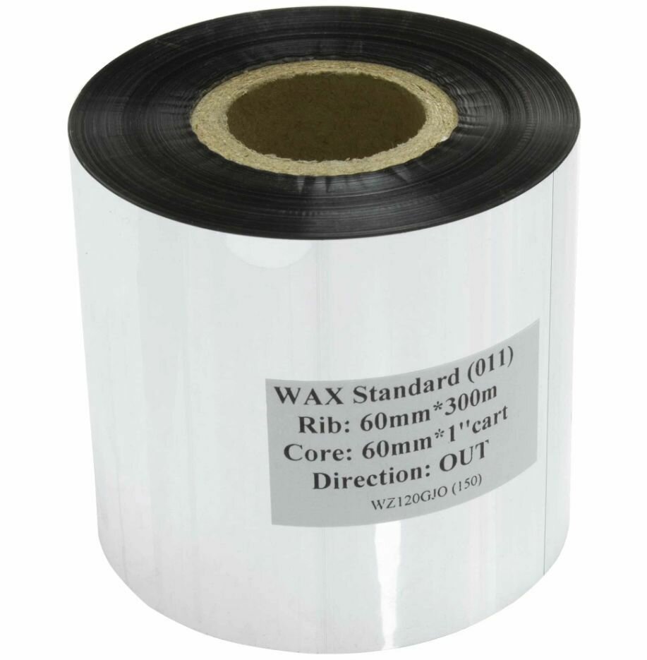 Термотрансферная лента Риббон для этикеток 60х300х1" Wax OUT (втулка 60 мм)/ 1 шт./ цвет черный для печати