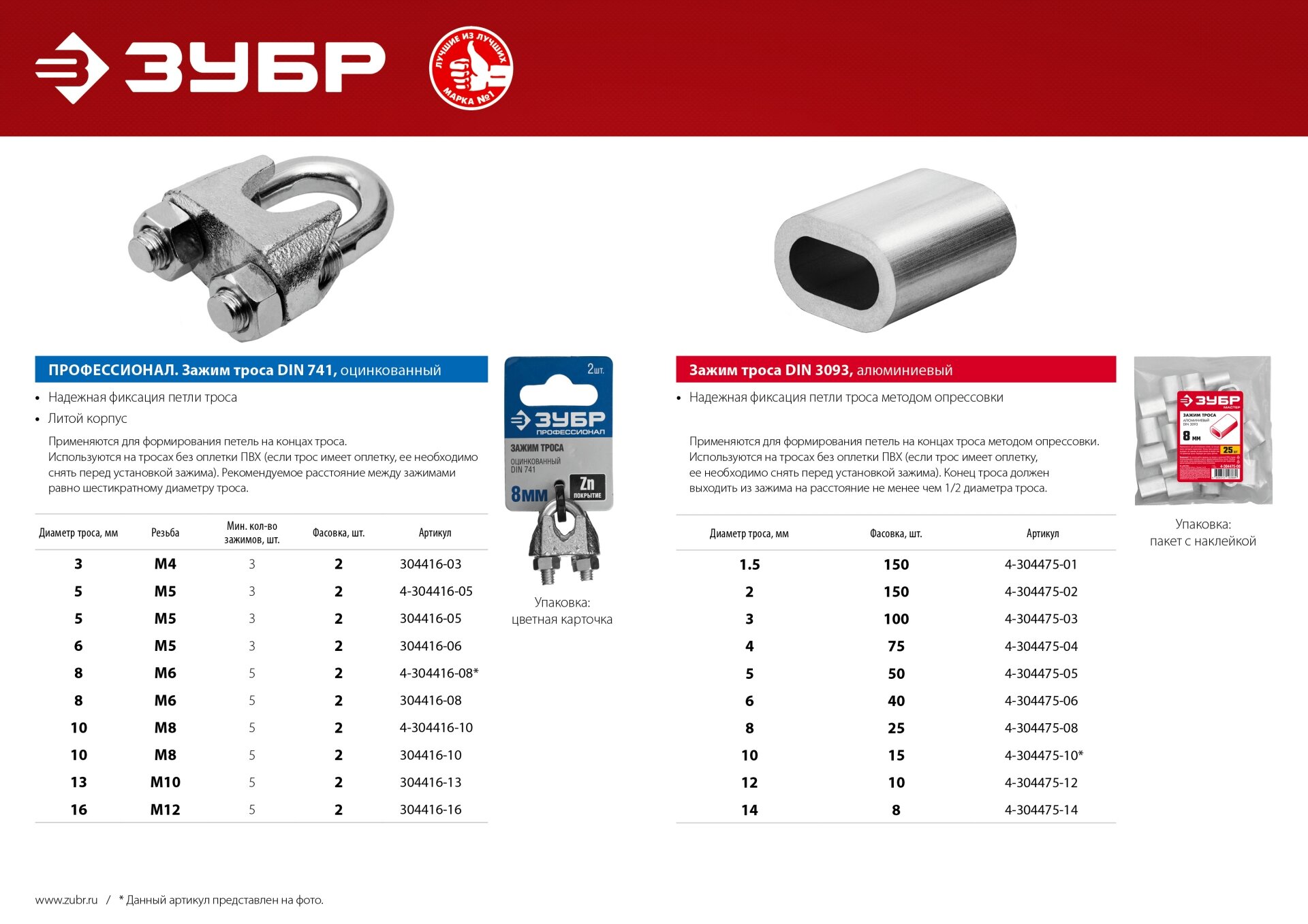 ЗУБР DIN 741 13 мм, зажим троса, 2 шт, Профессионал (304416-13) - фотография № 3