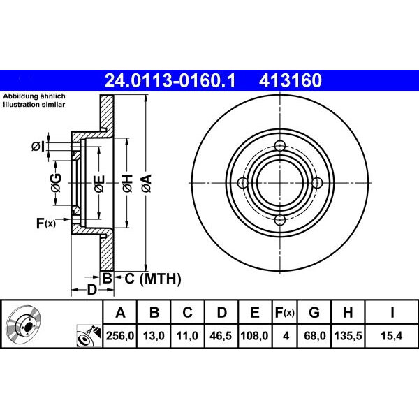Тормозной диск, ATE 24.0113-0160.1 (1 шт.)
