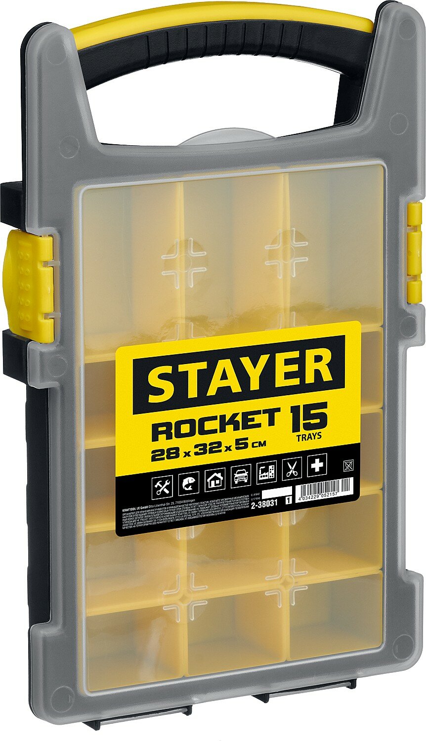 STAYER ROCKET-15 280 x 320 x 50 мм (11″) пластиковый органайзер с 15 съемными лотками (2-38031)