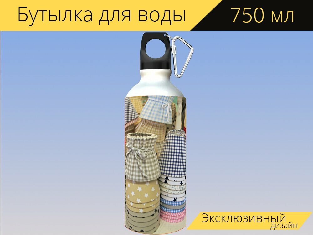 фото Бутылка фляга для воды "Абажуры, тканевый экран, напольная лампа" 750 мл. с карабином и принтом