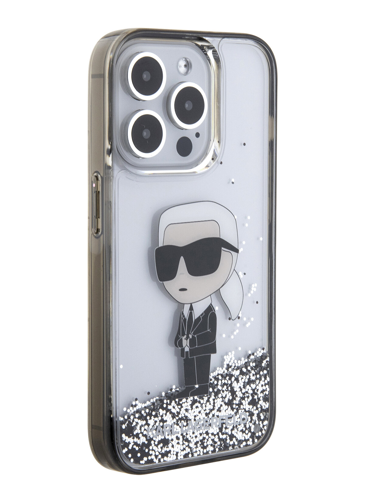 Lagerfeld для iPhone 15 Pro Max чехол Liquid Glitter NFT Karl Ikonik Hard Transparent/Black