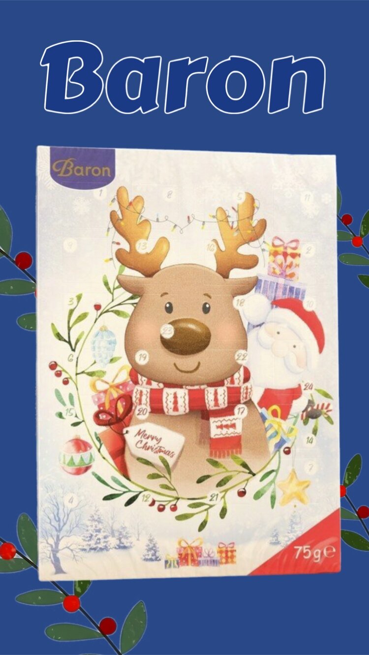 Новогодний адвент календарь Merry Christmas Baron 75 г, молочный шоколад, новогодний подарок для детей, из Финляндии - фотография № 2