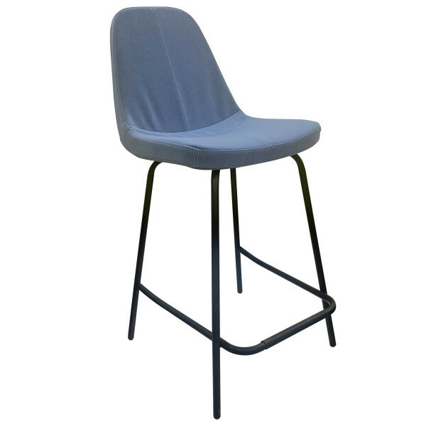 Барный стул Клод на опоре полубарная металлическая (арт. AL-111), флок цвет голубой