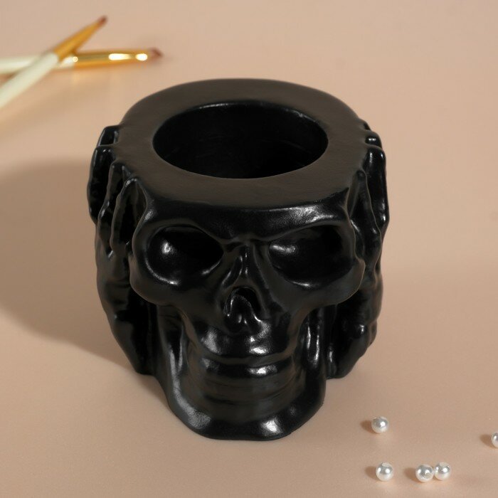 фото Предмет интерьера "Череп Тишина" 6,5х10 см черный матовый