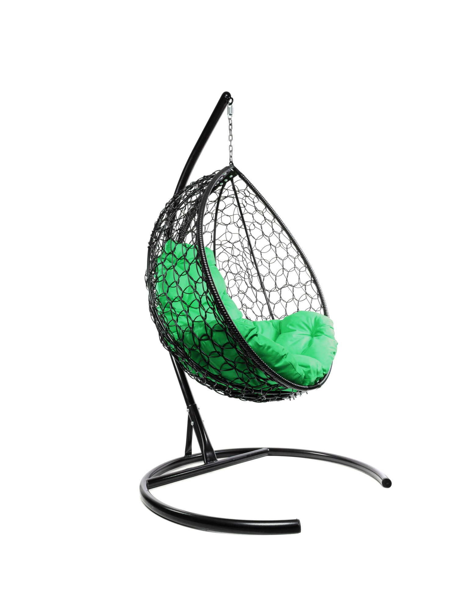 Подвесное кресло M-group капля складной с ротангом чёрное зелёная подушка