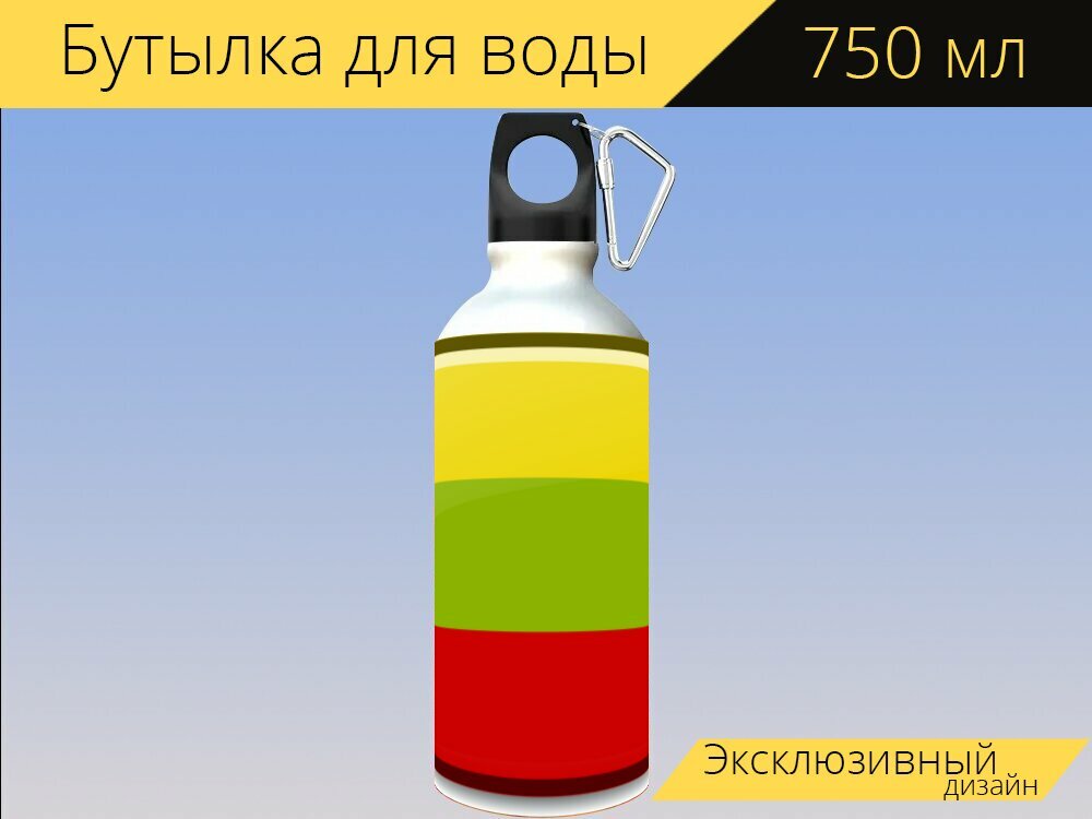 Бутылка фляга для воды "Флаг, иконы, литва" 750 мл. с карабином и принтом