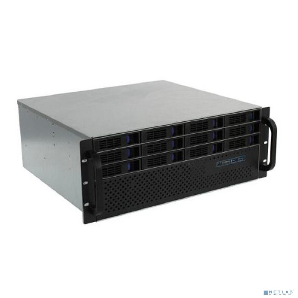 Procase Корпус Procase ES412XS-SATA3-B-0 Корпус 4U Rack server case (12 SATA3/SAS 12Gb hotswap HDD) черный без блока питания глубина 400мм MB 12