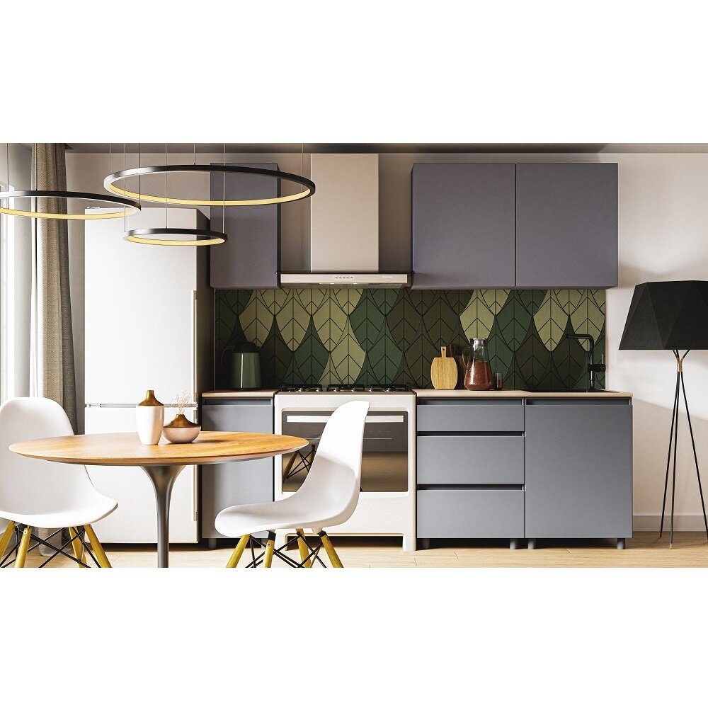 фото Готовая кухня Денвер 1,6 м, графит серый/сонома