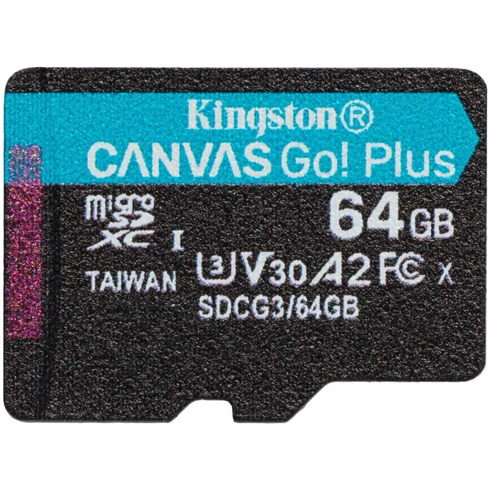 Карта памяти Kingston microSDXC 64 ГБ Class 10, V30, A2, UHS-I U3, R/W 170/70 МБ/с, 1 шт., черный