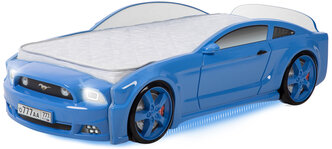Кровать-машина детская Мустанг 3D, цвет синий, с подсветкой дна с подсветкой фар