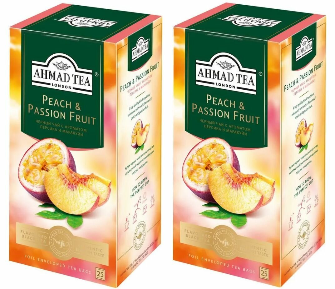 Чай черный Ahmad Tea "Peach & Passion fruit" (Персик и маракуйя), 25 пак - 2 штуки