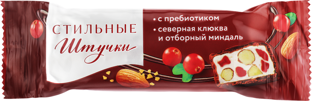 Нуга стильные штучки с миндалем и клюквой в шоколадной глазури, 60г