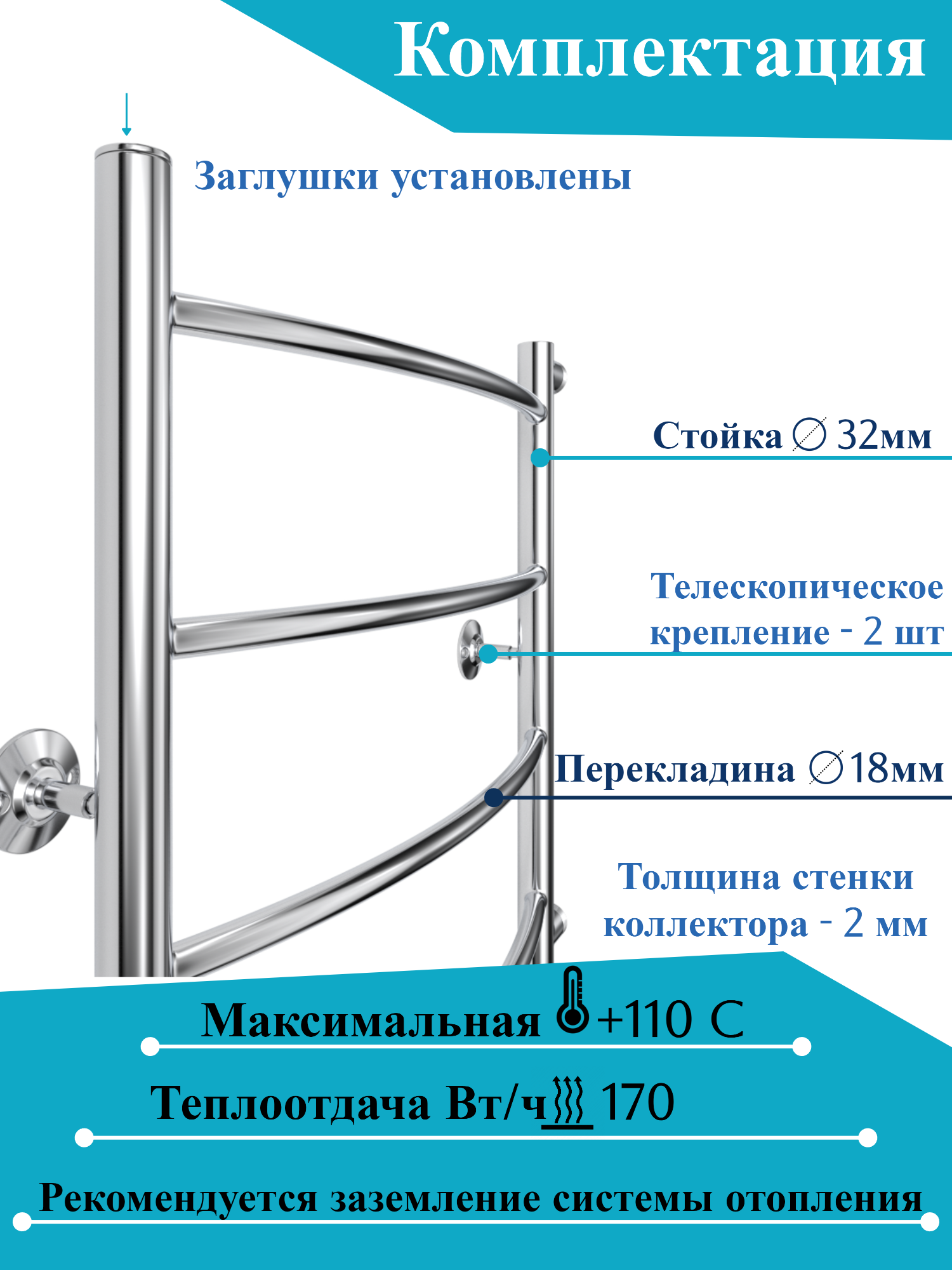 Водяной полотенцесушитель "юрма" модель "R" 60/50/50сm боковое подключение универсальное , правое или левое - фотография № 2